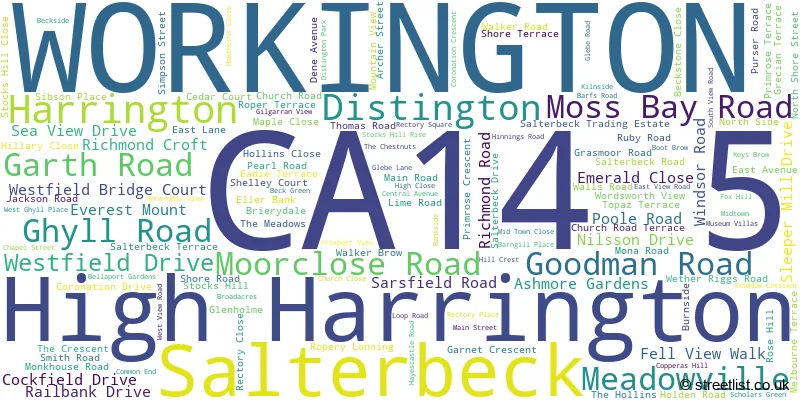 A word cloud for the CA14 5 postcode